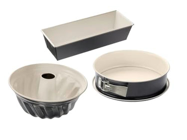 Dr. Oetker 3er Backformen-Set BACK-TREND: Springform, Gugelhupfform und Kastenform, Kuchenformen aus Stahl mit keramisch verstärkter Antihaft-Beschichtung (Farbe: creme/anthrazit), Menge: 3er Set im Sale